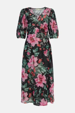 Best Oasis Soft Floral Printed Wrap Dress Black