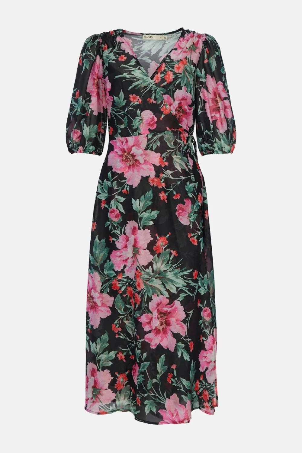 Best Oasis Soft Floral Printed Wrap Dress Black