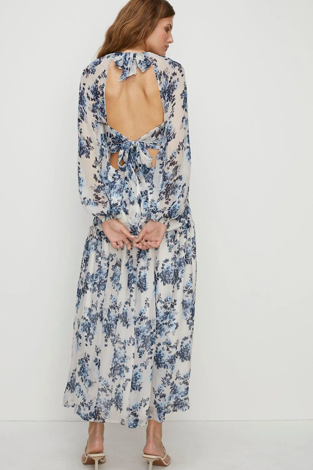 Online Oasis Soft Floral Tiered Hem Midi Dress Ivory