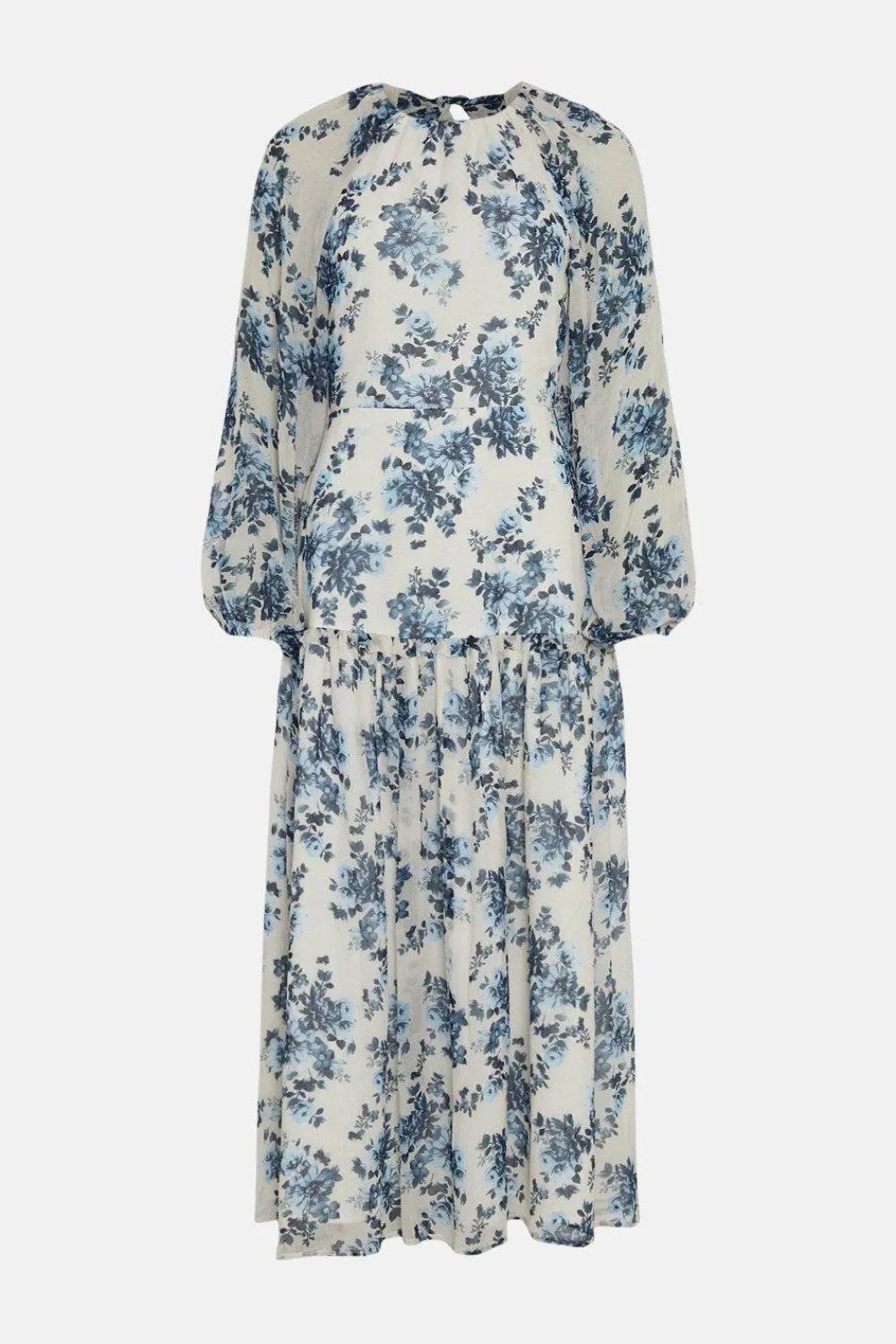 Online Oasis Soft Floral Tiered Hem Midi Dress Ivory
