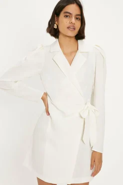 Clearance Oasis Soft Tailored Puff Sleeve Wrap Dress Ivory