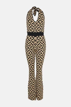 New Oasis Sparkle Geo Jacquard Knitted Halter Jumpsuit Gold