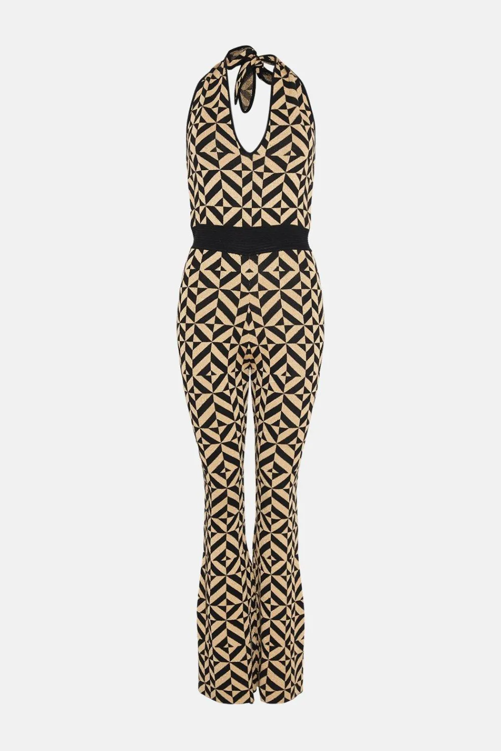 New Oasis Sparkle Geo Jacquard Knitted Halter Jumpsuit Gold