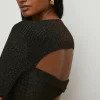 Discount Oasis Sparkle Slash Neck Twist Back Knit Top Bronze