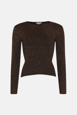 Discount Oasis Sparkle Slash Neck Twist Back Knit Top Bronze