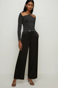 Fashion Oasis Sparkle Strappy Yoke Knit Top Black