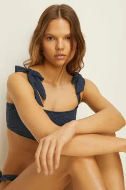 Online Oasis Sparkle Tie Shoulder Bikini Top Navy