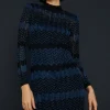 Online Oasis Sparkle Zig Zag Fringe Hem Knitted Mini Dress Blue