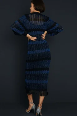 Sale Oasis Sparkle Zig Zag Fringe Hem Midi Dress Blue