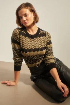 Hot Oasis Sparkle Zig Zag Knit Jumper Pink