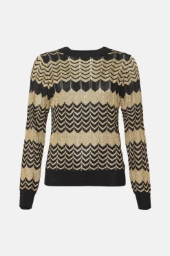 Hot Oasis Sparkle Zig Zag Knit Jumper Pink