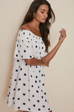 Online Oasis Spot Bardot Mini Dress White