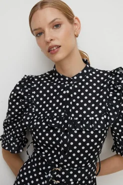 Sale Oasis Spot Print Frill Crepe Skater Dress Black