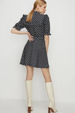 Sale Oasis Spot Print Frill Crepe Skater Dress Black