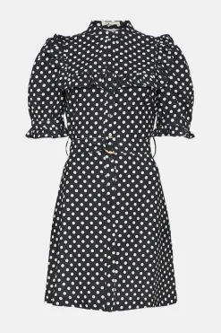 Sale Oasis Spot Print Frill Crepe Skater Dress Black
