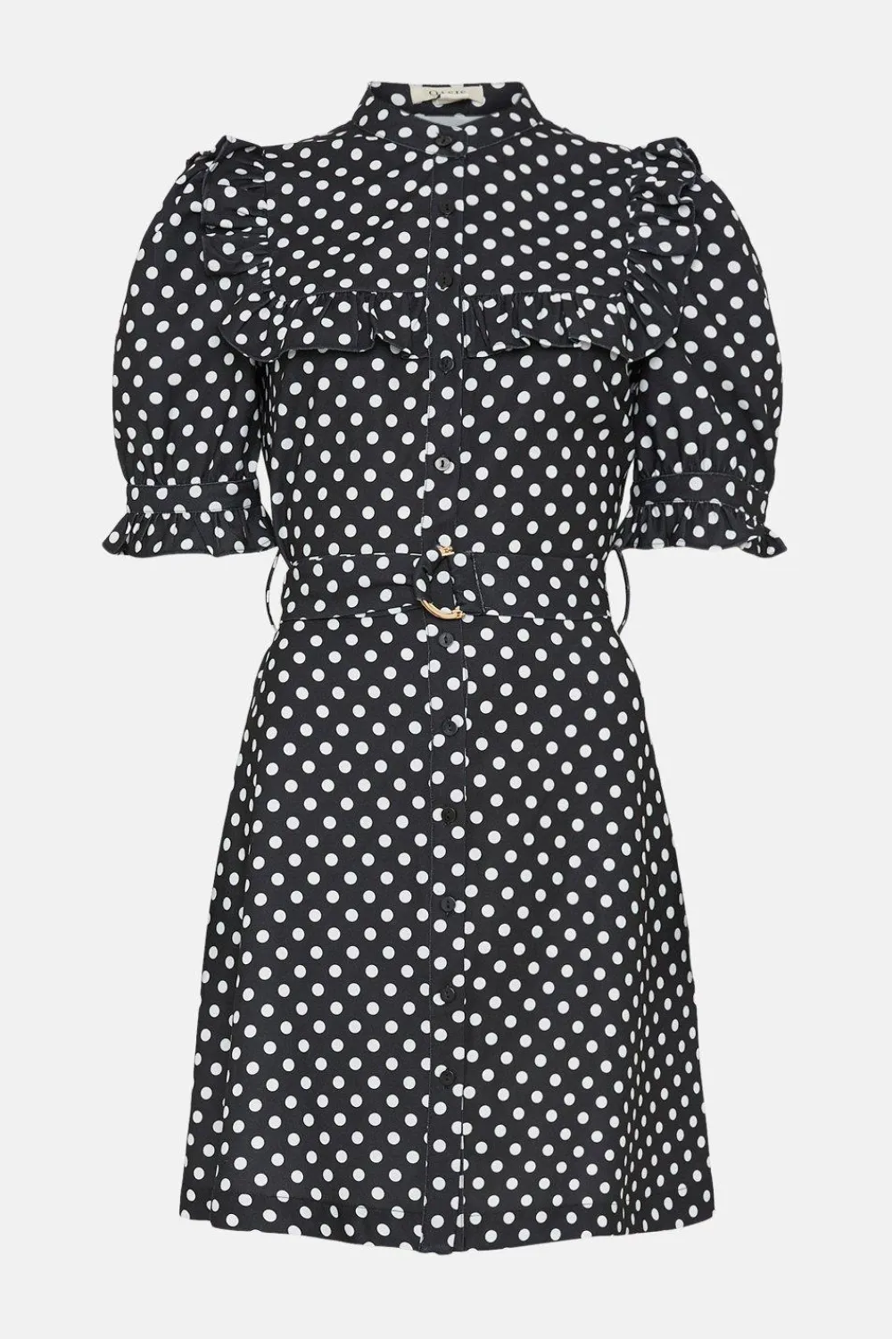 Sale Oasis Spot Print Frill Crepe Skater Dress Black