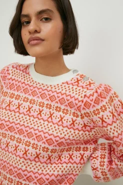 Discount Oasis Statement Button Fairisle Jumper Pink