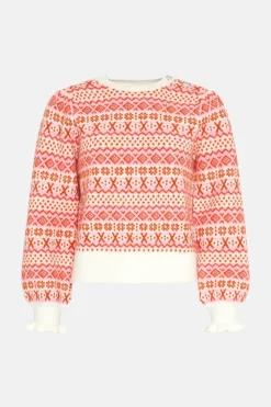 Fashion Oasis Statement Button Fairisle Jumper Pink
