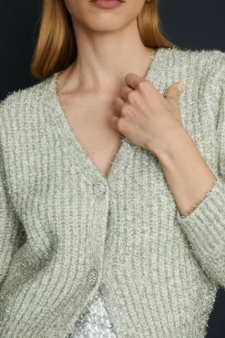 Online Oasis Statement Button Tinsel Cardigan Gold