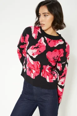 Clearance Oasis Statement Floral Jacquard Jumper Black