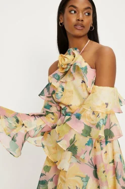 Best Oasis Statement Flower Ruffle Sleeve Organza Mini Dress Light Pink
