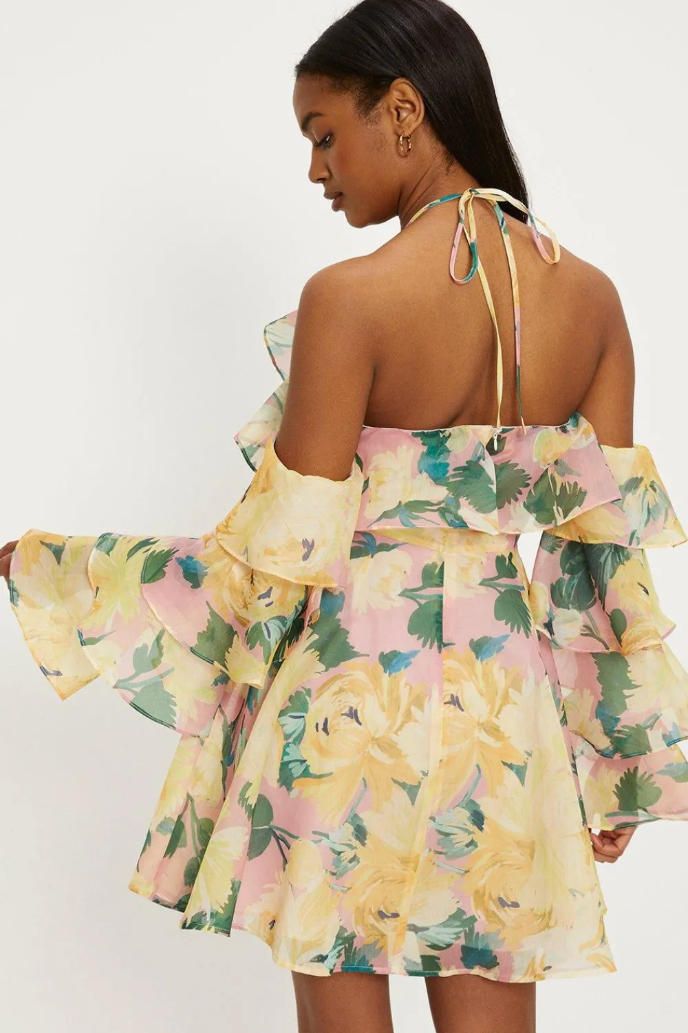 Best Oasis Statement Flower Ruffle Sleeve Organza Mini Dress Light Pink