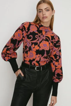 Online Oasis Statement Jacquard Open Back Knitted Top Black