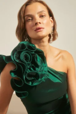 Sale Oasis Statement One Shoulder Ruffle Mini Dress Green