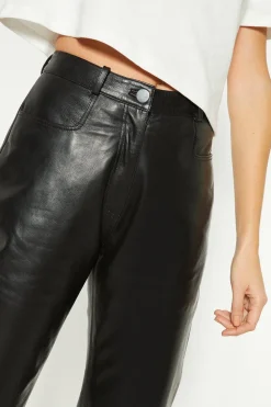 Sale Oasis Straight Leg Leather Trouser Black