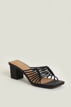Outlet Oasis Strappy Block Heel Mules Black