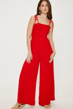 Discount Oasis Strappy Crinkle Shir Jumpsuit Red