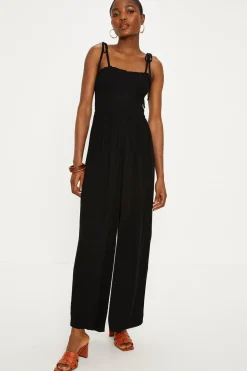 Discount Oasis Strappy Crinkle Shirred Jumpsuit Black