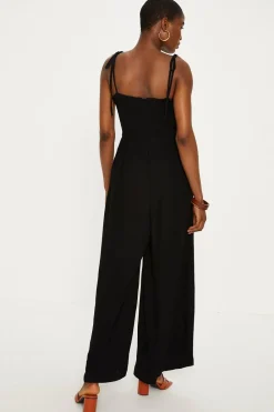Discount Oasis Strappy Crinkle Shirred Jumpsuit Black