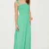 Best Oasis Strappy Crinkle Shirred Maxi Dress Green