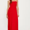 Outlet Oasis Strappy Crinkle Shir Maxi Dress Red