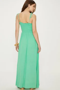 Best Oasis Strappy Crinkle Shirred Maxi Dress Green