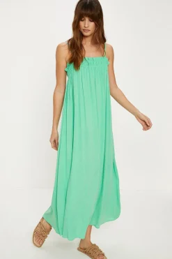 Hot Oasis Strappy Frill Crinkle Midi Dress Green