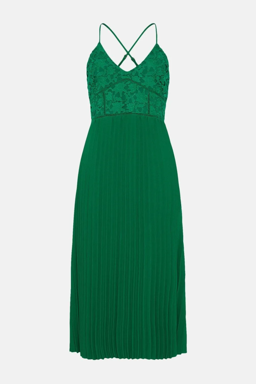 Fashion Oasis Strappy Lace V Neck Pleat Midi Dress Red