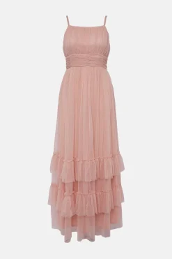 Hot Oasis Strappy Mesh Tiered Maxi Dress Sage