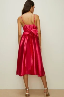 Outlet Oasis Strappy Satin Twill Bow Back Midi Dress Bright Pink