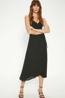 Online Oasis Strappy Wrap Midi Dress Black