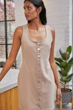 Outlet Oasis Stretch Denim Button Through Dress Yellow