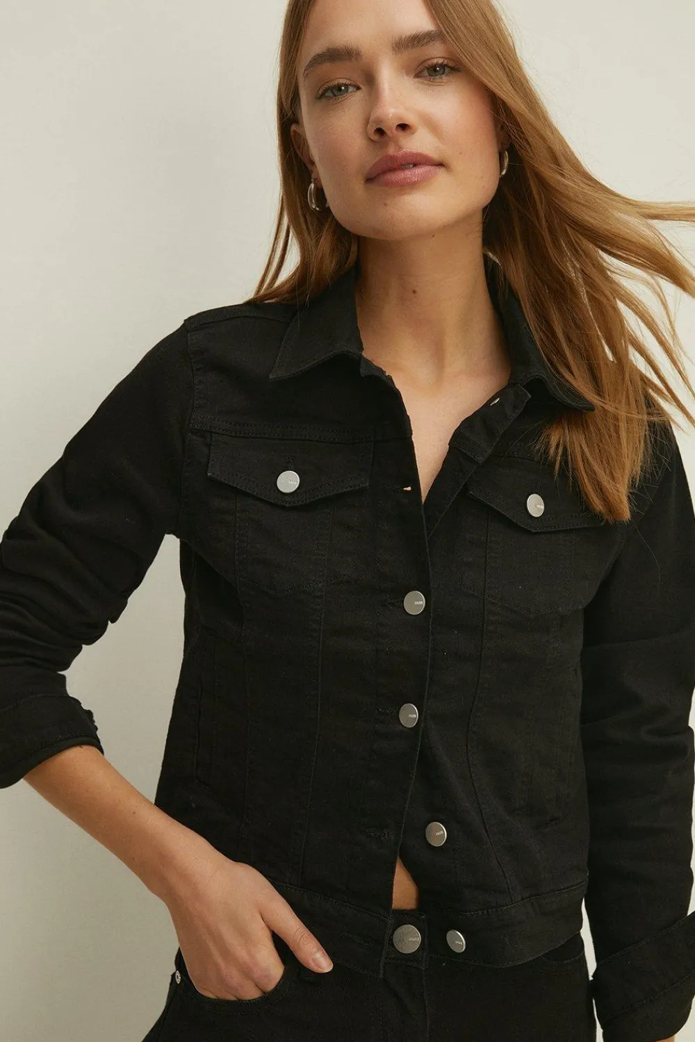 Fashion Oasis Stretch Denim Fitted Nancy Jacket Black