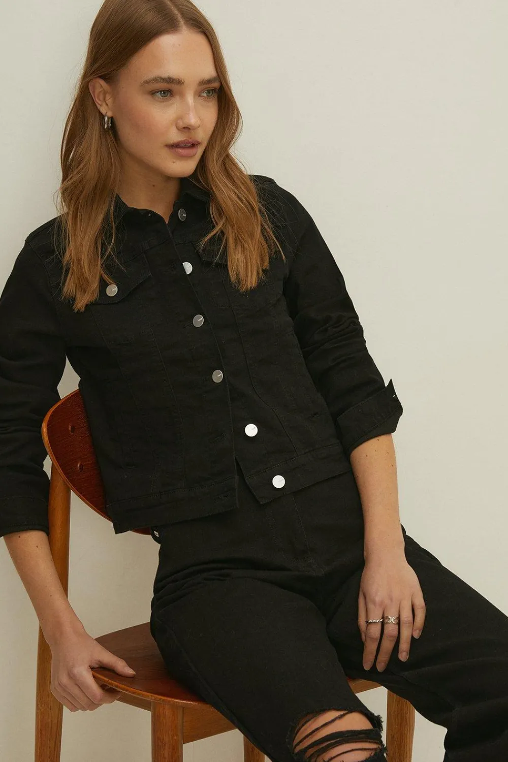 Fashion Oasis Stretch Denim Fitted Nancy Jacket Black