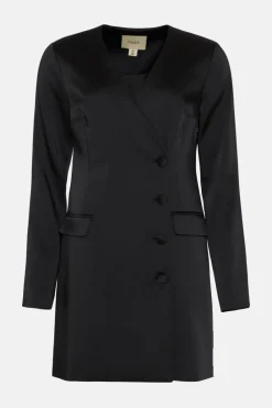 Online Oasis Stretch Satin Tailored Blazer Dress Black