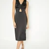 Outlet Oasis Stretch Satin Twist Detail Midi Dress Black