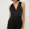 Sale Oasis Stretch Satin V Neck Tailored Jumpsuit Black