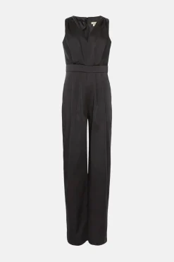 Sale Oasis Stretch Satin V Neck Tailored Jumpsuit Black