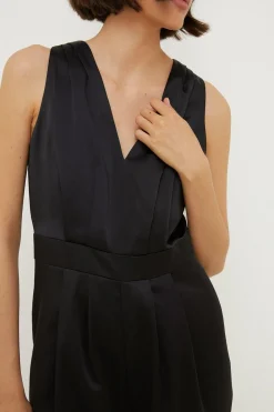 Sale Oasis Stretch Satin V Neck Tailored Jumpsuit Black