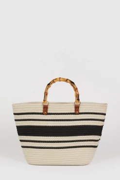 Clearance Oasis Stripe Bamboo Handle Detail Bag Mono